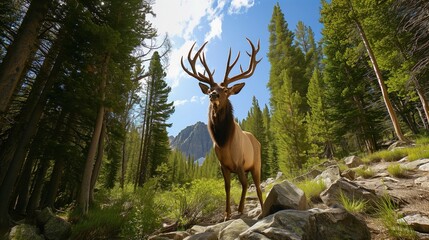 Majestic Elk Standing on Top of a Lush Green Forest