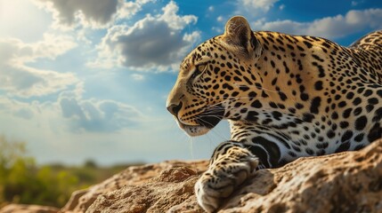 Leopard Resting on Large Rock in Natural Habitat