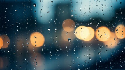 Fototapeta premium Raindrops on a Window with Street Lights in the Background