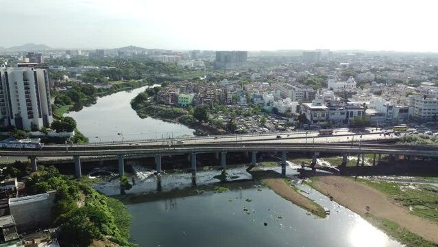 Slums and Rivers of Chennai India; showcasing the difference in lifestyle in the city