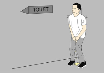 A man  trying to hold his pee