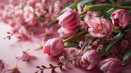 Obraz premium Beautiful background of tulips and flowers