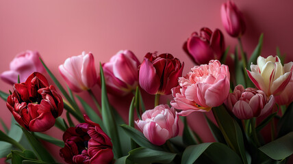 Fototapeta premium Beautiful background of tulips and flowers