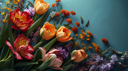 Beautiful background of tulips and flowers