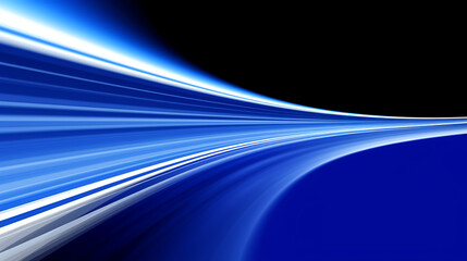 The image features dynamic blue light streaks flowing in a curved motion against a dark backdrop, conveying speed, motion, and technology.Background concept. AI generated.