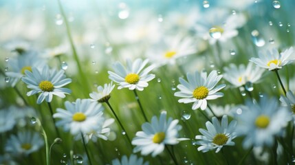 Field of White Daisies with Water Droplets