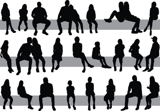 Group of people, set of vector silhouettes.	