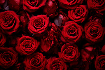 bouquet of fresh red roses for valentine's day, full frame background