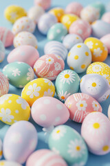 Fototapeta na wymiar Lots of Easter eggs in trendy pastel candy colors. Festive background.