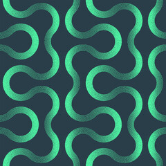 Curved Wavy Lines Vector Seamless Pattern Contemporary Trend Turquoise Abstract Background. Half Tone Amazing Art Illustration for Textile. Repetitive Mint Green Abstraction Wallpaper Dot Work Texture