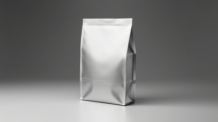 an isolated silver paper bag mockup on a pristine white surface, highlighting the metallic sheen and modern design of this attention-grabbing packaging.