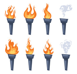 Fire burning torch flame icon isolated set. Vector graphic design illustration