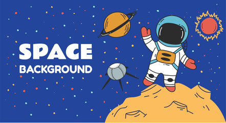 Naklejka premium Space universe astronaut galaxy cosmos banner poster concept. Vector flat graphic design illustration