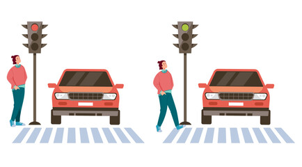 Traffic light road cross pedestrian rules concept. Vector graphic design illustration element - obrazy, fototapety, plakaty