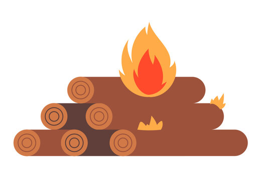 Burning wood trunk bonfire concept. Vector design graphic illustration