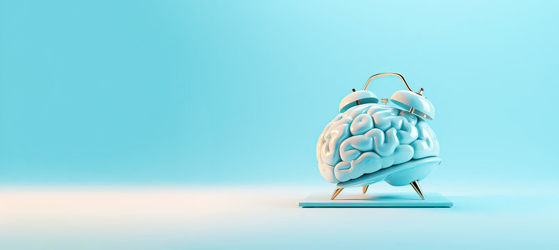 Blue alarm clock combine with brain , Sleeping day, a Wellness, Parkinson, Life clock