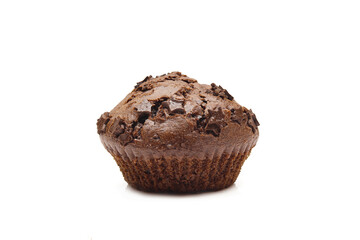 One whole chocolate chip muffin dessert isolated on white background