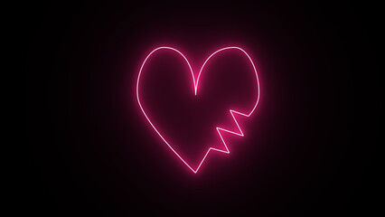 heart beat on black background. Neon light happy valentine day.