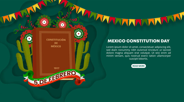 Día de la constitución de México or Mexico Constitution Day background with the Mexican Constitution of 1917 and cutting paper style