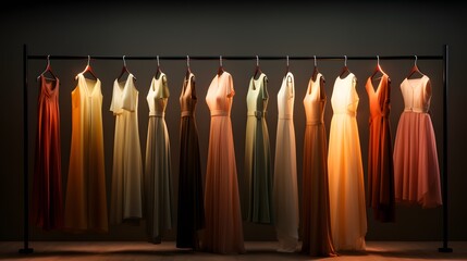 multi color women dresses hanging on outlet