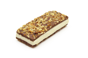 Hazelnuts sprinkled milk cream filled sandwich dessert snack isolated on white background