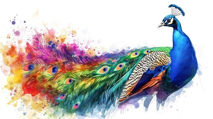 rainbow peacock clipart, cartoon illustration, on white background - obrazy, fototapety, plakaty