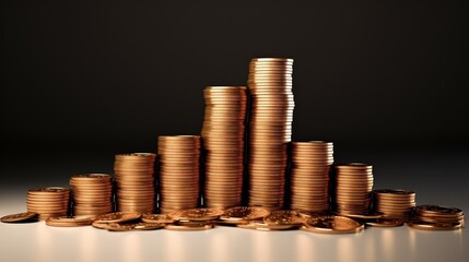 A stack of gold coins on black background