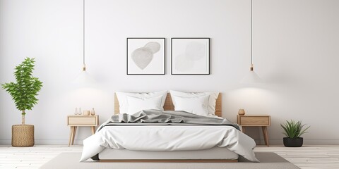 White-tone minimal bedroom interior design.