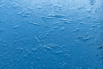 Beautiful frozen ice pond aerial view across snowy park landscape