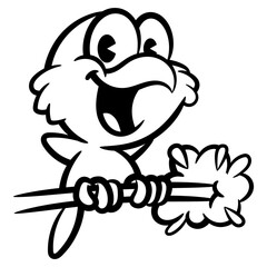 Cartoon illustration of Cute Little Bird singing and dancing on a tree branch, best for outline, logo, and coloring book with nature themes