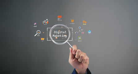 Artificial Intelligence AI analysis advertising e-commerc Digital marketing technology network worldwide communication golbal internet data financial shopping..inves online sales paymen for banking