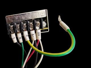 computer network cable, Switching power supply AC to DC isolated on black background.