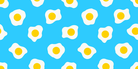 fried eggs on blue background seamless pattern print design vector illustration