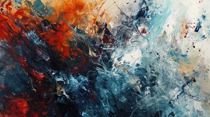 Abstract background of acrylic paint in blue, orange and red colors