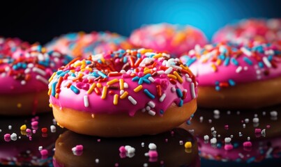 Fototapeta na wymiar pink doughnuts on a blue background