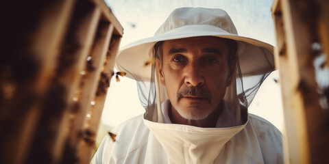 Imker im Schutzanzug