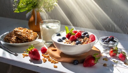 Sun-Kissed Breakfast Bowl: Granola, Yogurt, and Berries in the Light of the Morning Sun