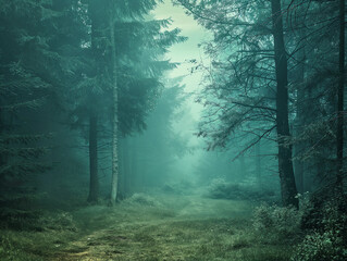 Amongst the misty forest, love emerges in the ethereal dance of shadows and light