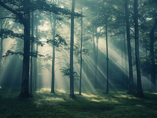 Amongst the misty forest, love emerges in the ethereal dance of shadows and light
