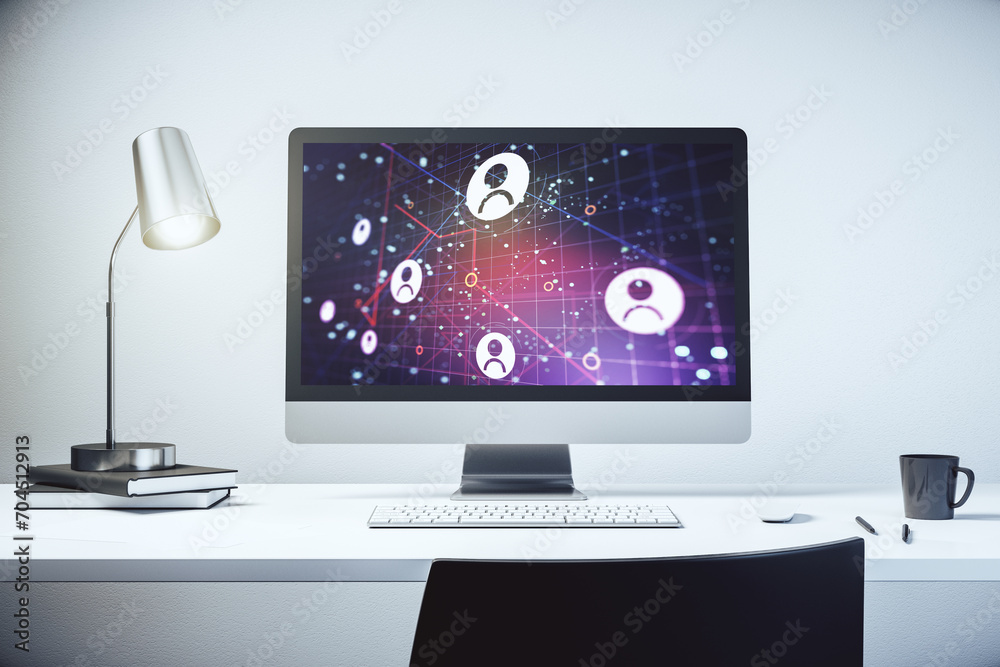 Aufkleber Modern computer screen with social network media concept. 3D Rendering