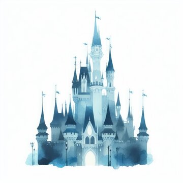recommend clip art: A blue magic princess fairy tale castle with turrets.