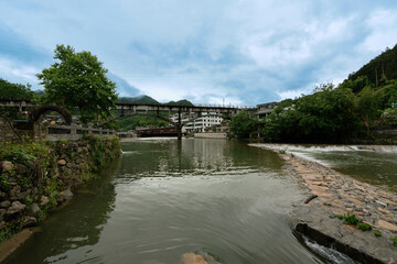 Chinese river in the village