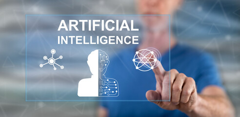 Man touching an artificial intelligence concept