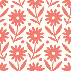 Hand drawn seamless pattern with decorative doodle flowers, repeat pattern with flowers and leaves