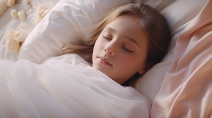 "In a tender close-up, a little girl is captured in deep slumber on a cozy blanket, emanating an aura of pure peace and contentment."