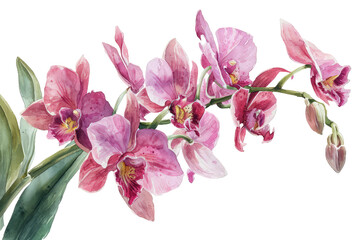 Orchid flower petals pink watercolor isolated illustration.