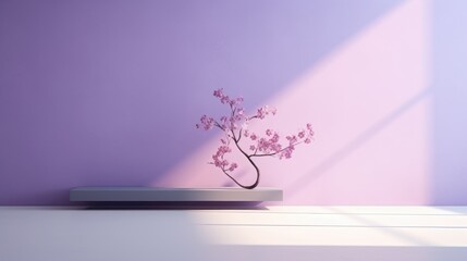 Minimal abstract light purple background for product presentation. tree shadow and light from windows on plaster 