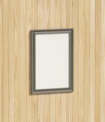 Empty black wooden frame on wooden wall, 3d wooden frame, 3d render picture frame