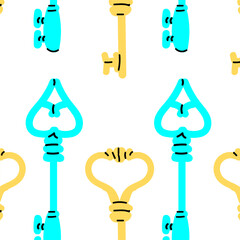 modern retro keys in bright 90s blue and yellow colors. Vector illustration can used for textile, poster, greeting card. 