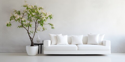 Stylish white couch in contemporary living space